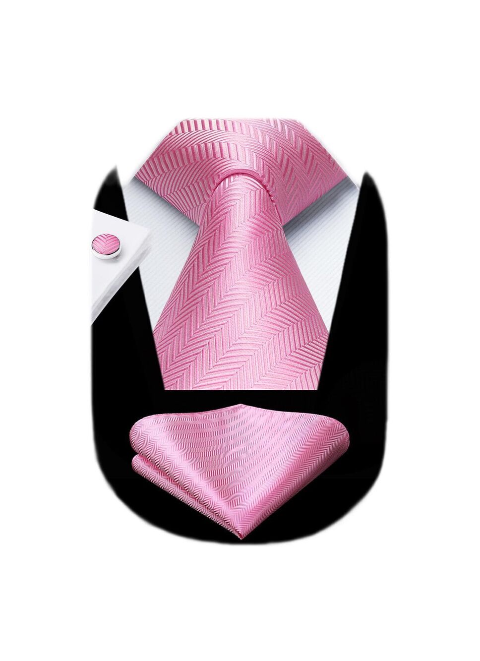 7721 Pink Tie Classic Formal Ties and Handkerchief Cufflinks Set Business